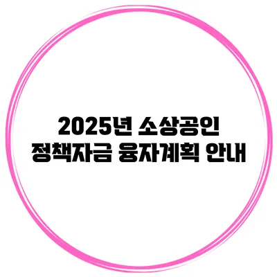 2025년 소상공인 정책자금 융자계획 안내