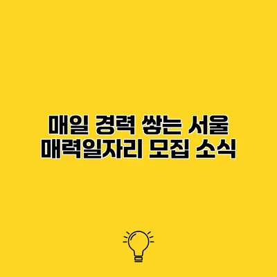 매일 경력 쌓는 서울 매력일자리 모집 소식