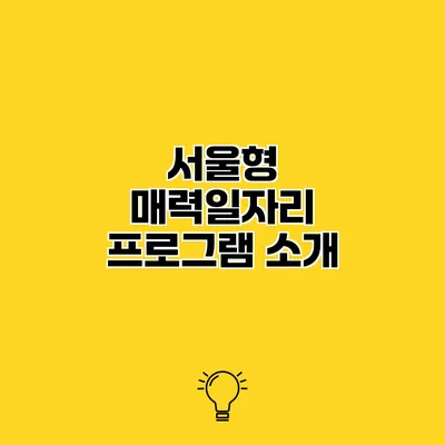 서울형 매력일자리 프로그램 소개